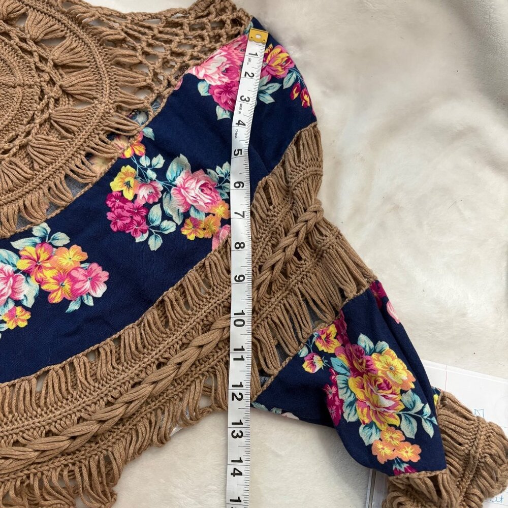 Boho Chic Crochet & Floral Knit Top With Raglan Sleeves Size Small - Picture 9 of 16